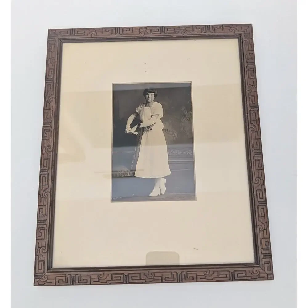 Hand Carved Antique Wood Frame W Photo 10 x 12 In Sepia
